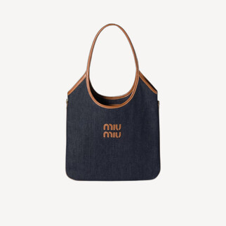 Miu Miu Ivy Hobo 牛仔布和皮革手袋 蓝色 白兰地色