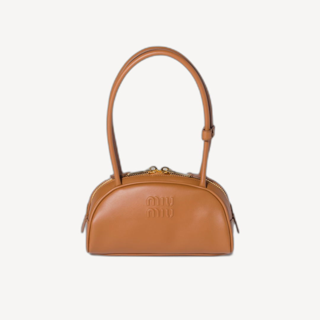 Miu Miu Beau 皮革長手柄保齡球手袋 焦糖色