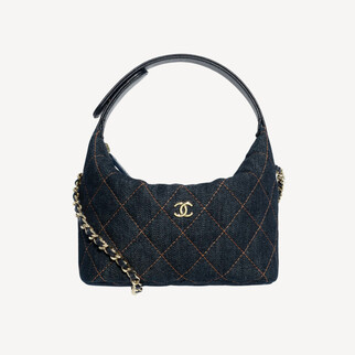 Chanel 深蓝色牛仔布侧背袋 饭盒包 AP4386
