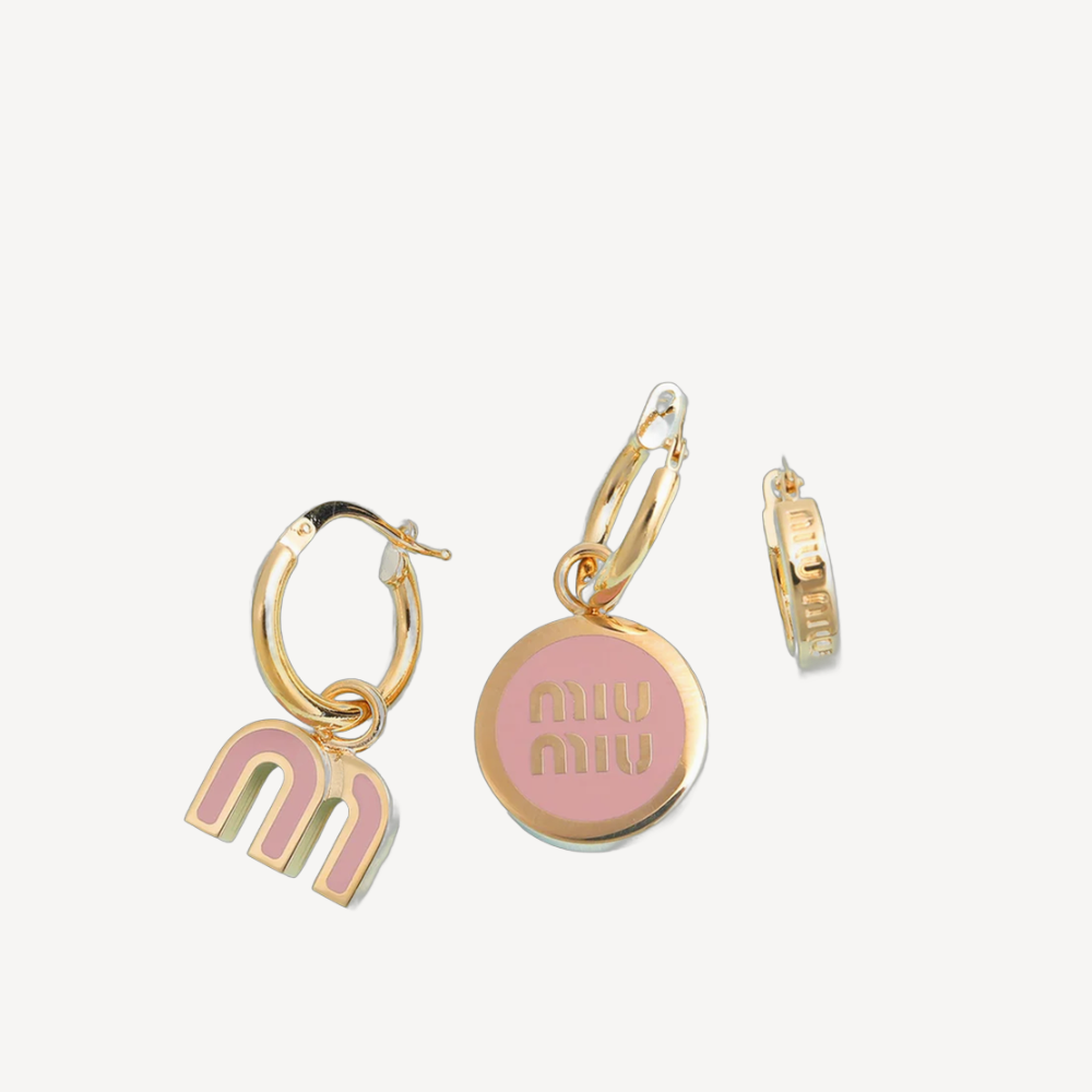 Miu Miu 搪瓷粉红色金色 吊饰耳环 3件套装