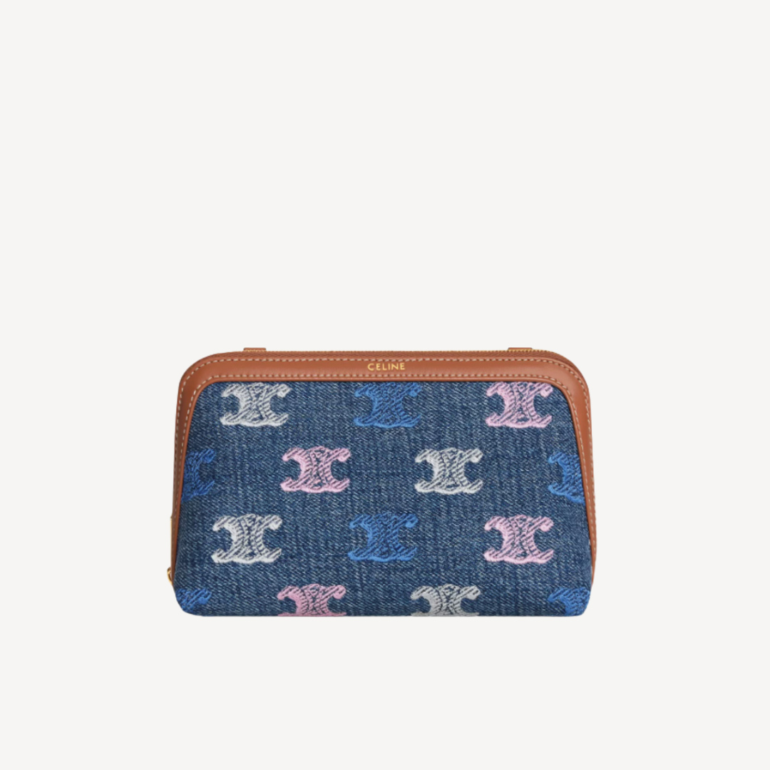 Celine Triomphe All Over 彩色凯旋门印花蓝色牛仔斜孭袋
