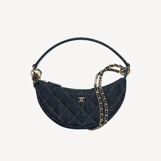 Chanel 牛仔布及金色金属 深蓝与橘 链带包 AP5094