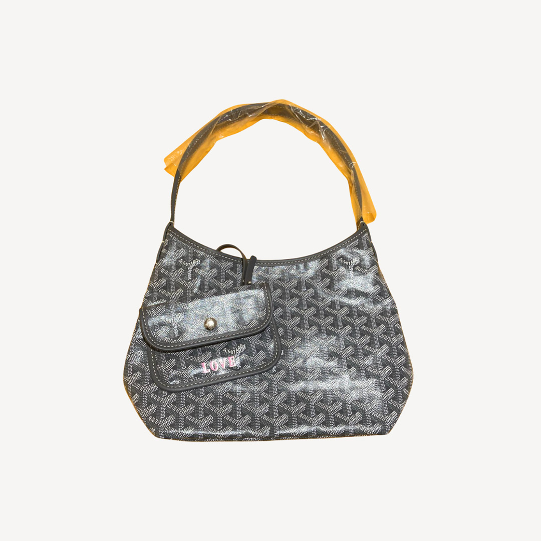 Goyard Boheme Hobo Mini 限量版單肩袋 灰色 併粉紅色繪字Love