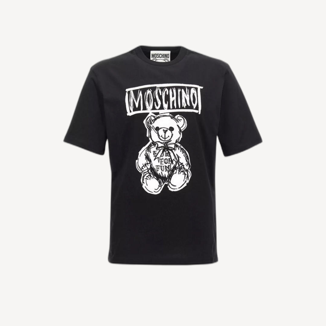 Moschino 素描泰迪熊Logo短袖T恤 黑色
