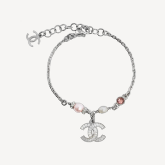 Chanel CC Logo 水钻银色手链 ABG143